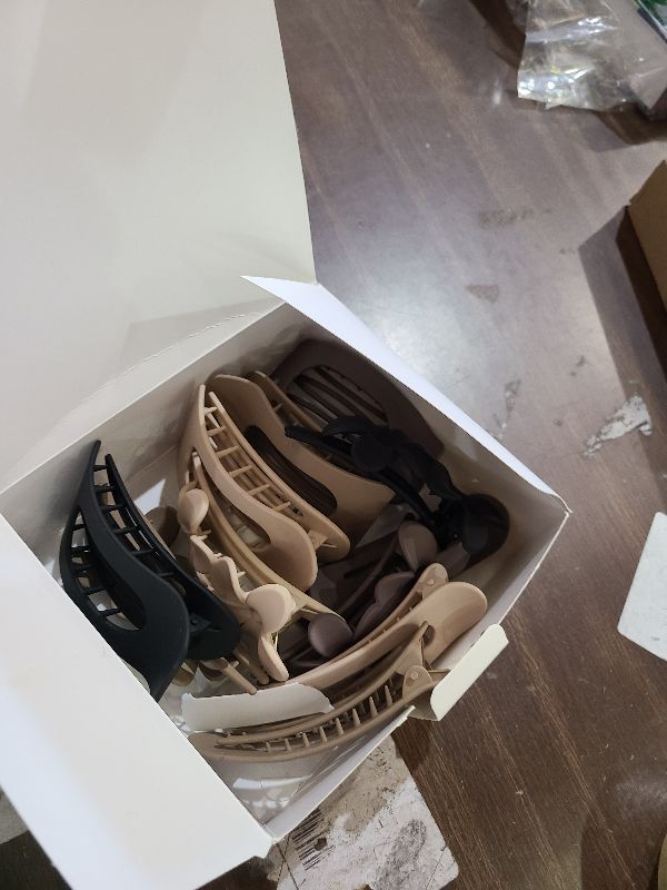 Photo 1 of 12 Pack Flat Hair Clips for Women – Matte Neutral Square Claw Clips, Flat Barrettes & Flower Pins in Black, Blonde,Light Brown & Dark Brown, Soft Touch Hair Accessories for Thick & Thin Hair