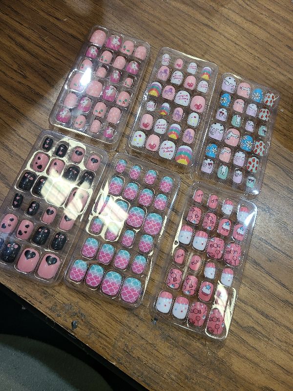 Photo 1 of  Press On Nails for Kids Children Fake Nails for Girls Artificial Kids Press on Nails Full Cover Short Acrylic Stick On Nails False Nail Tips Kit for Girls Nail Art Decoration