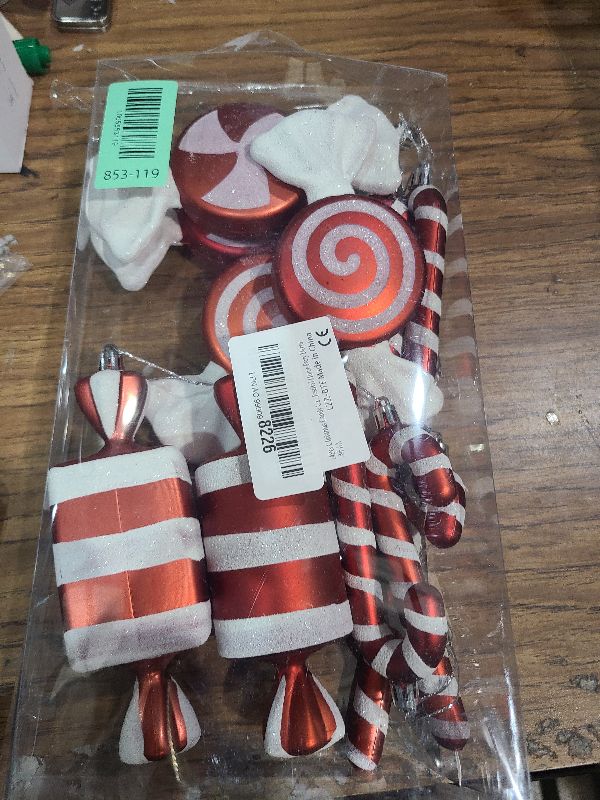 Photo 1 of 14Pcs Christmas Candy Cane Lollipop Ornaments for Christmas Tree Decorations,Red and White 6.5Inch Assorted Shapes Hanging Ornament with Ribbon for Xmas New Year Holiday Festival Home Party Decor