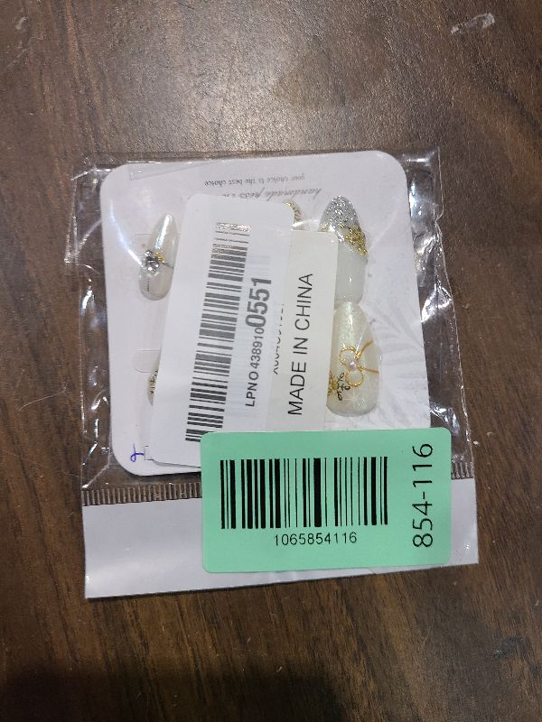 Photo 1 of 10Pcs Christmas Handmade Press on Nails Medium Almond Fake Nails White Flower False Nails with Gold Bow Snowflake Rhinestones Design Full Cover Artificial Glue on Nails Winter Stick on Nail for Women