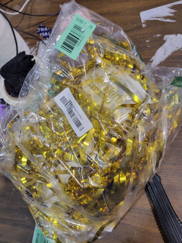 Photo 1 of 2 Pack Gold Table Skirts, 29x108" Metallic Foil Tinsel Fringe Table Skirts for Rectangle Tables Streamer Curtains Backdrop, Party Decorations for Birthdays Weddings Holidays