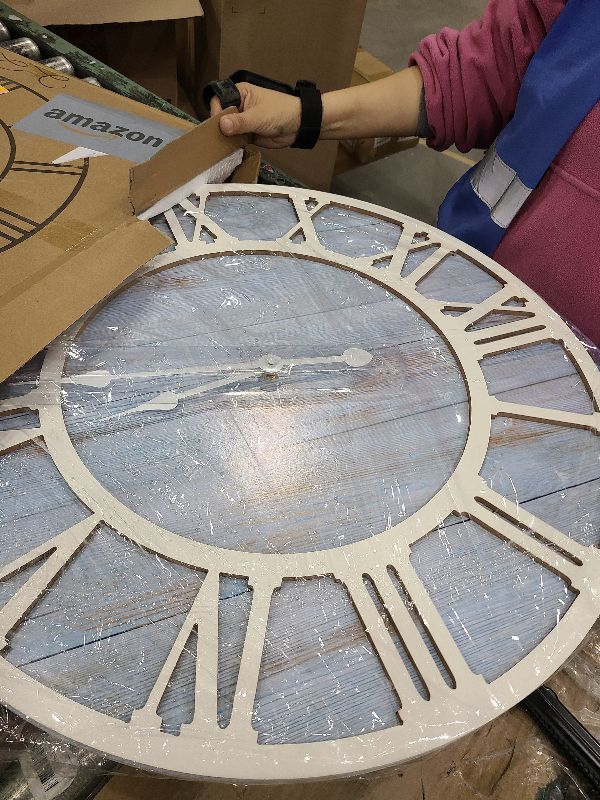 Photo 1 of 1st owned Wall Clocks for Living Room Decor,24" Vintage,Round Silent Non Ticking,Black Metal,Modern Wood Clocks for Home Bedroom,Kitchen,Garden,Office,Cafe,Modern Wall Decoration -Roman Numerals