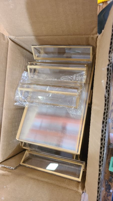 Photo 1 of 14 Pack Acrylic Sign Holder 4x6 Gold Frames, Wedding Table Number Holders Double Sided Vertical Clear Display Stand, Picture Holders for Tables, Menus, Flyers, Party and Office Decor