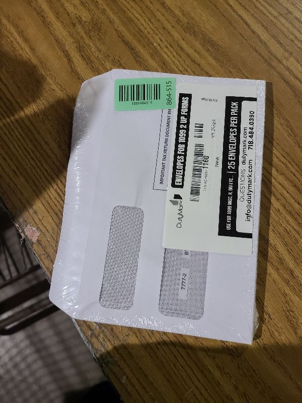Photo 1 of 1099 MISC Tax Envelopes - Designed for 1099 Laser Forms, Misc, Div, Int, R, in 1098, form QuickBooks or Similar Tax Software, Self-Seal Double-Window Security tinded -5 5/8 Inch x 9 Inch, 25 Envelopes