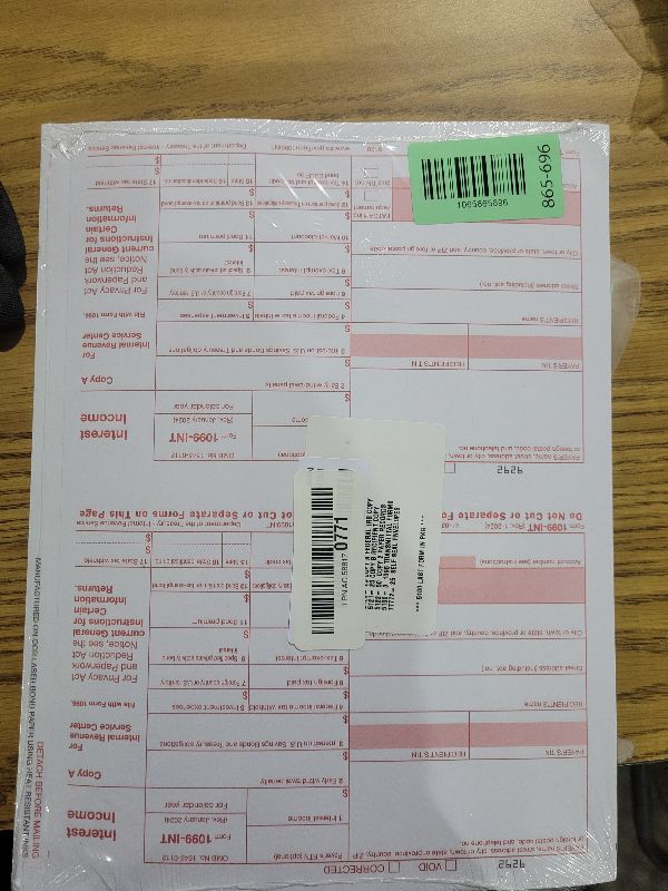 Photo 1 of 1099 INT Interest Tax Forms 2025 4 Part, 25 Pack of Interest Income Laser Forms Compatible with QuickBooks and Accounting Software, 25 Self Seal Envelopes Included