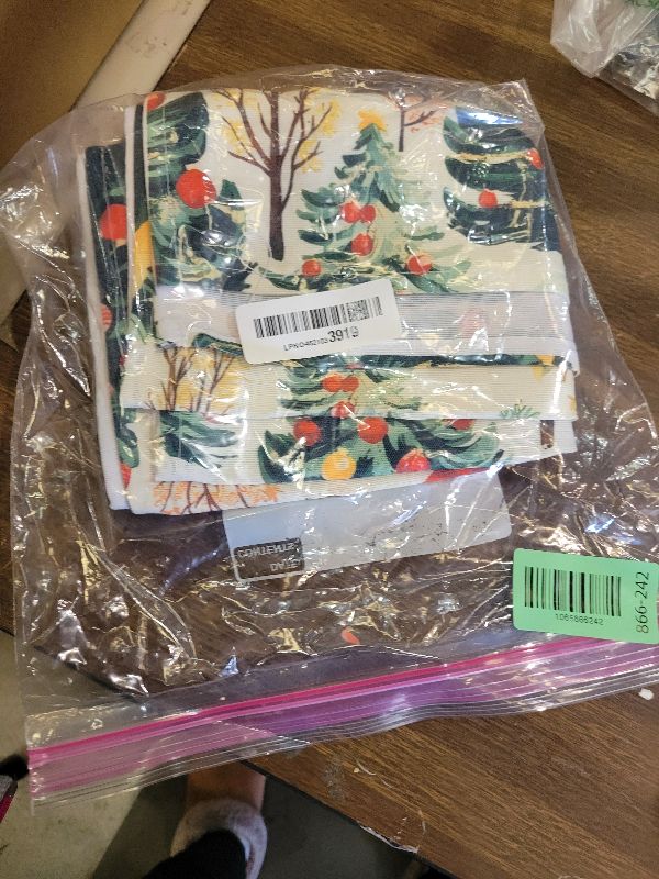 Photo 1 of ?VIV CHERBL Christmas Table Runner with Christmas Trees, Red Berries & Merry Christmas Greetings, Table Decoration for Dining Party and Home Decor,96x13 inches