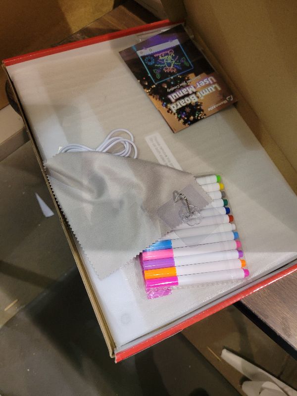 Photo 1 of 17" LED Note Board with Colors, 7 Light Effects Rechargeable Acrylic Led Drawing Board for Kids, Doodle Glow Dry Erase Lumi Boards with 12 Markers as Birthday & Christmas Gifts for Teen Girls & Boys