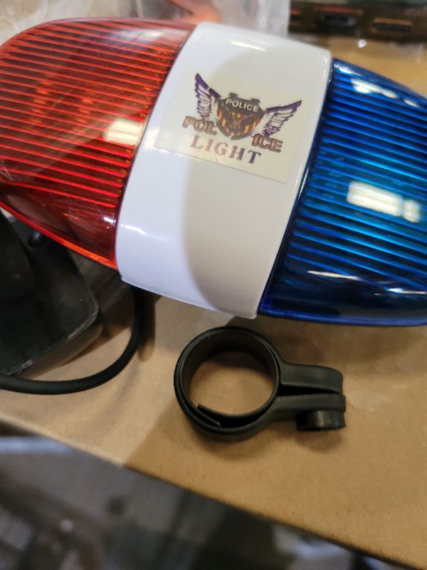 Photo 1 of 2 Pieces Bike Police Sound Lights LED Sounds Trumpet Bike Horn Police Siren Warning Safety Bicycle LED Light Waterproof