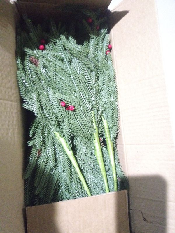 View 2 of 12 PCS 17" Christmas Artificial Norfolk Pine Branches Green Plants Decorations, Fake Cedar Stems with Pine Needle&Cone&Berry, DIY Crafts Garland Wreath Xmas Indoor Outdoor Home/Holiday/Party