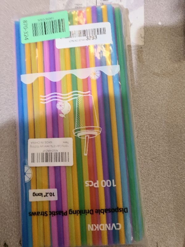 Photo 1 of 100 Pcs Colorful Plastic Long Disposable Drinking Straws. (0.23''diameter and 10.2"long)