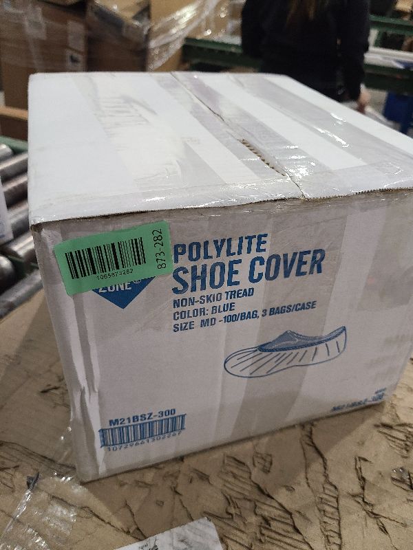 Photo 1 of 100 Pack Waterproof Shoe Covers Disposable, Premium Non-Slip Recyclable CPE Shoe Covers Protectors for Indoors, Durable, Booties, One Size Fits Most, Fits up to Size  M US Blue