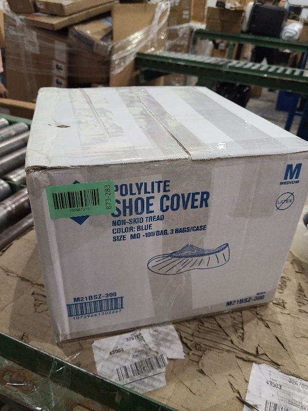Photo 1 of 100 Pack Waterproof Shoe Covers Disposable, Premium Non-Slip Recyclable CPE Shoe Covers Protectors for Indoors, Durable, Booties, One Size Fits Most, Fits up to Size M Blue