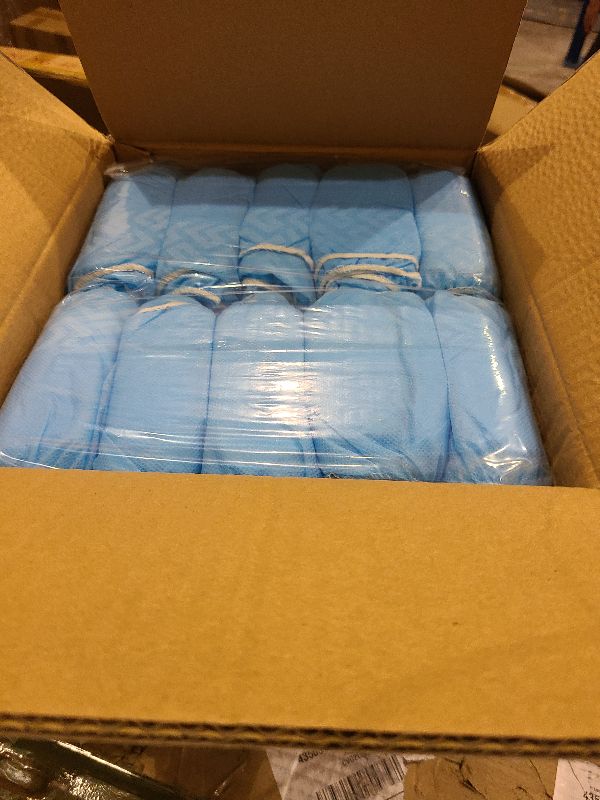 Photo 1 of 100 Pack Waterproof Shoe Covers Disposable, Premium Non-Slip Recyclable CPE Shoe Covers Protectors for Indoors, Durable, Booties, One Size Fits Most, Fits up to Size M Blue