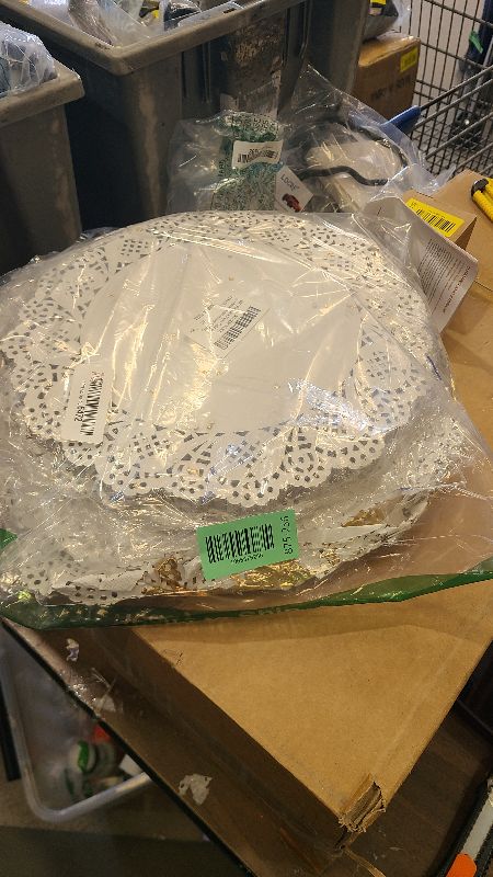 Photo 1 of 200 Pcs Lace Paper Disposable Placemats, 12 Inch Gold Paper Doilies Decorative Tableware, Disposable Gold Placemats Round for Wedding Anniversary Birthday