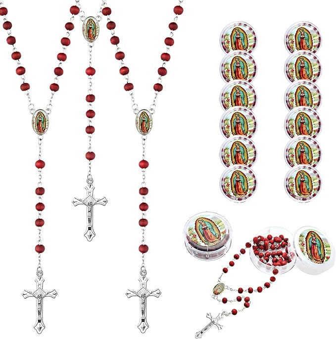 Photo 1 of 12 PCS Red Rosary Beads Bulk For Baptism Favors,Rosarios Catolicos First Communion Favors For Guests,Bulk Rosaries Beads Necklace Gifts For Primera Comunion Recuerdos