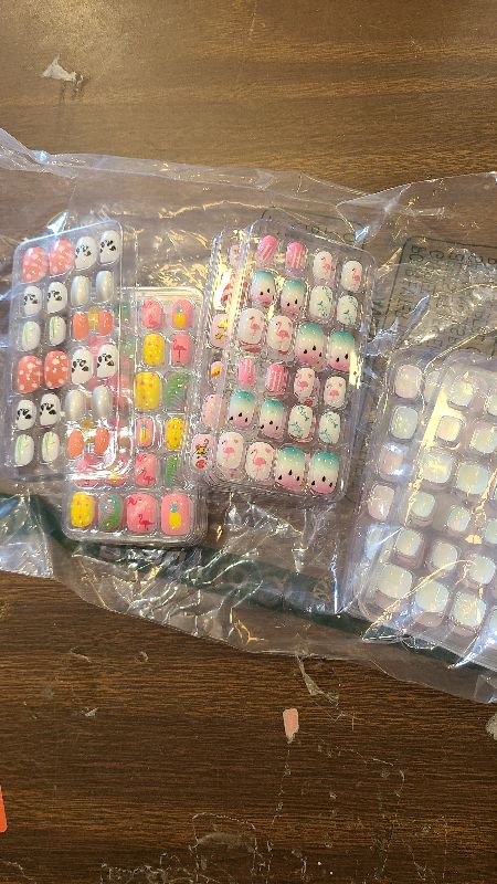 View 2 of 240 Pieces Fake Nails for Kids Girls Artificial Kids Press on Nails Pre Glue Full Cover Short Acrylic Stick On Nails False Nail Tips Kit for Children Little Girls Nail Art Decoration