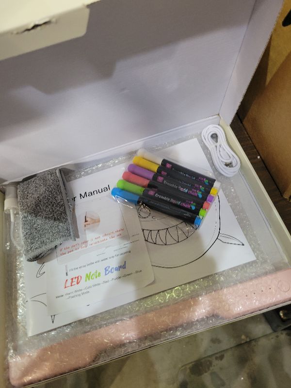 Photo 1 of 16-Inch Rechargeable Doodle Glow LED Note Board, 7-Color Light Modes, Neon Art Dry Erase Light Up Drawing Pad with Built-in Stand, Sketching Gift Toy for Kids/Girls/Teens, 5 Markers & Tracing Book