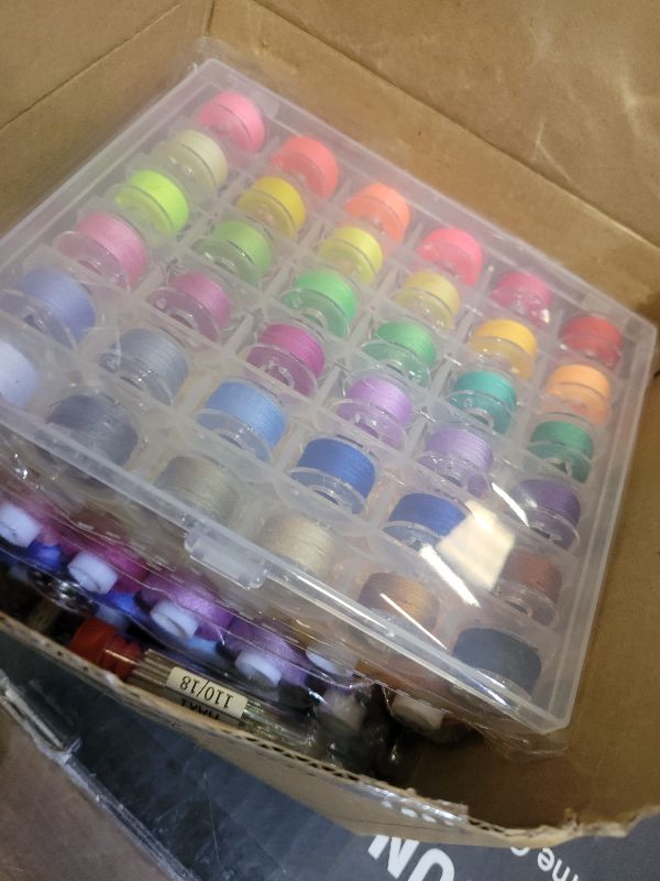 Photo 1 of 125 Pcs Sewing Thread Kit, 36 Assorted Colors Machine Threads with Spools, 400 Yards Prewound Bobbins Set with 50 Machine Needles (70/9, 75/11, 90/14, 100/16 110/18) for Universal Sewing Machines Use