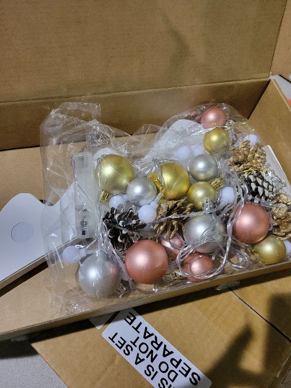 Photo 1 of 16.5 inch White Christmas Tree with Lights Paper Christmas Tree Xmas Decorations Indoor Honeycomb Table Centerpiece with Hanging Balls Pine Cones for December Holiday Home Office Party Supplies