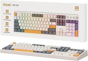 Photo 1 of KN104 Wireless Mechanical Gaming Keyboard, 100% Full Size 104 Keys with Number Pad, Custom RGB Backlit, Creamy Sound, Hot Swappable, Bluetooth/2.4GHz/USB-C for Win/Mac/PC (Retro Beige)