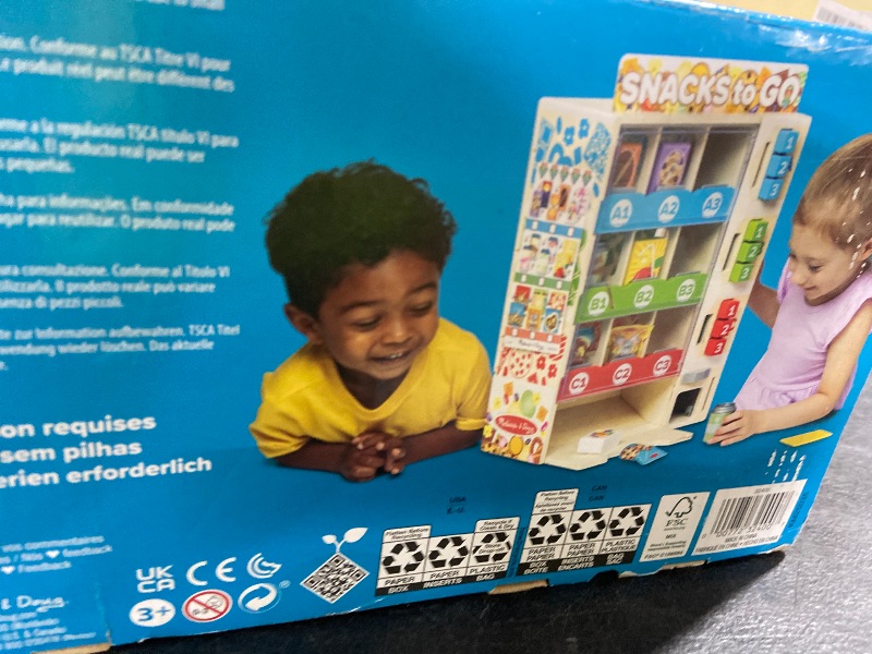 Photo 1 of Melissa & Doug Sort-Stock-Select Wooden Vending Machine Toy with Play Food, Mini Vending Machine Toys & Play Money, Preschool Toys for Kids Ages 3+