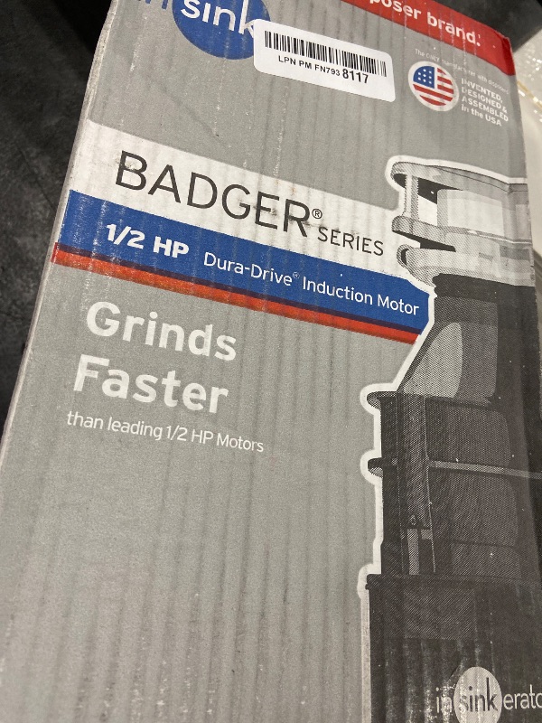 Photo 1 of InSinkErator Badger 5 Garbage Disposal, Standard Series 1/2 HP Continuous Feed Food Waste Disposer, Black, Set of 1