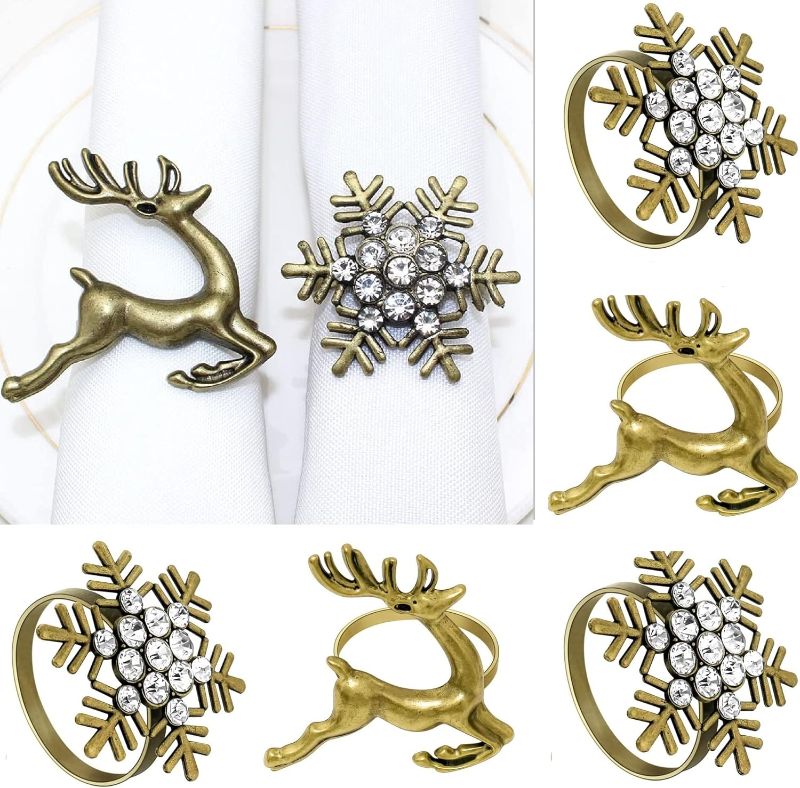 Photo 1 of 
Christmas Napkin Rings Set of 12, 6 Snowflake + 6 Reindeer for Winter Wedding, Birthday, Holiday Dinners, Holiday Parties, Everyday Use, Vintage