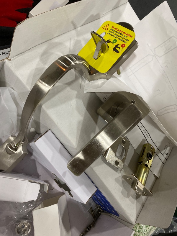 Photo 1 of Veise VE06-H Smart Front Door Lock Set, App Control, Keyless Entry Deadbolt with Lever Handle, Electronic Digital Touchscreen Keypad, Auto Lock, Easy Install, Satin Nickel
only door handles included , Missing lock component keys as well view pictures