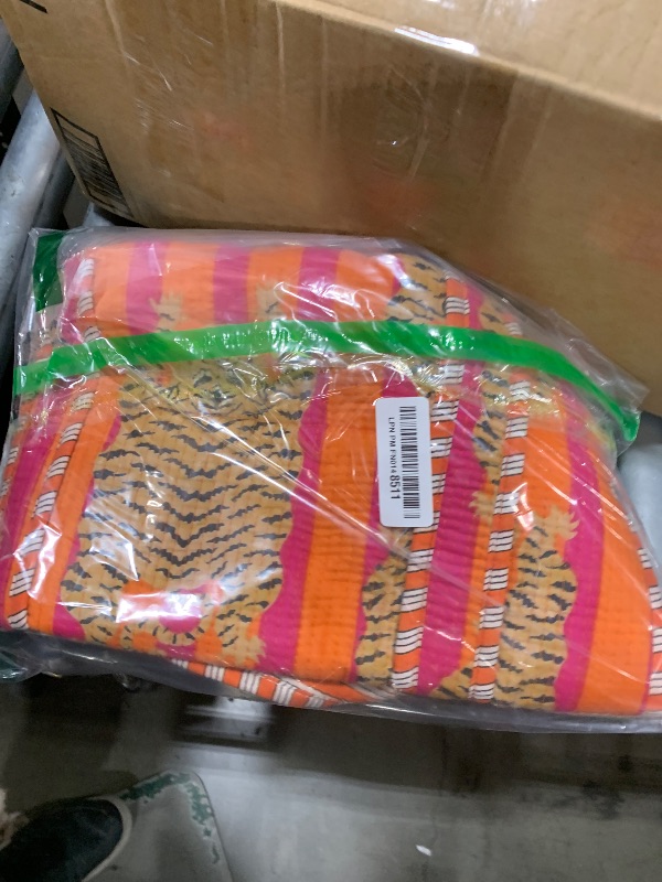 Photo 1 of 100% Cotton Quilted Tote Bag, Tiger Print Design, Orange and Pink Stripes, Reversible Shopping Bag & Grocery Bags Stylish Travel Bag Gift for Her Women Storag Bag Daily Use Bag