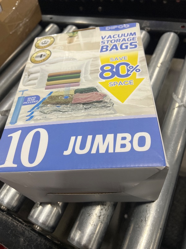 Photo 1 of 10 Pack Jumbo Vacuum Storage Bags with Hand Pump, 80% Storage Space Saving, Sturdy Leak-Free Space Saver Vacuum Seal Bags for Clothing, Vacuum Compression Bags for Travel Lugggage Blankets Comforters