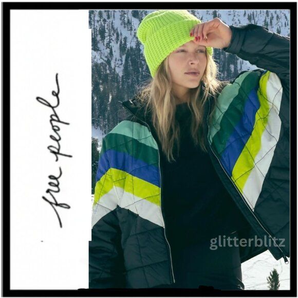 Photo 1 of Free People Pippa Packable Puffer Shine Jacket - Camper Stripes - Black Combo L