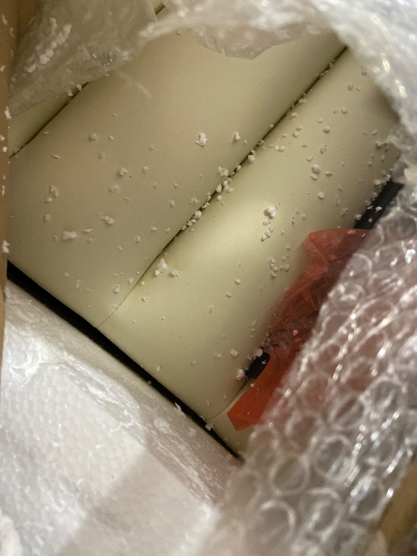 Photo 1 of Meridian Furniture 800Cream-C Burke Collection Modern | Contemporary Bar Stool with Soft Cream Vegan Leather, Cream Vegan Leather Straps, Matte Black Metal Frame, 18" W x 24" D x 40.5" H, Cream