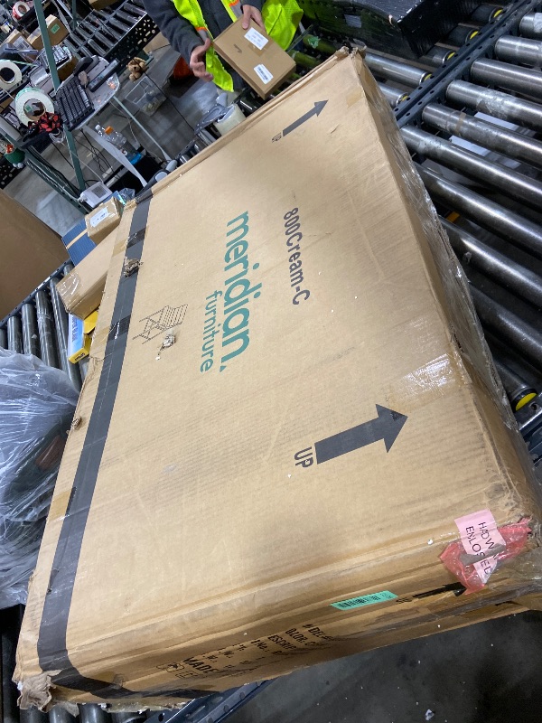 Photo 1 of Meridian Furniture 800Cream-C Burke Collection Modern | Contemporary Bar Stool with Soft Cream Vegan Leather, Cream Vegan Leather Straps, Matte Black Metal Frame, 18" W x 24" D x 40.5" H, Cream