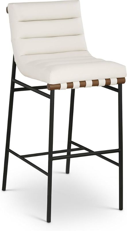 Photo 1 of Meridian Furniture 800Cream-C Burke Collection Modern | Contemporary Bar Stool with Soft Cream Vegan Leather, Cream Vegan Leather Straps, Matte Black Metal Frame, 18" W x 24" D x 40.5" H, Cream