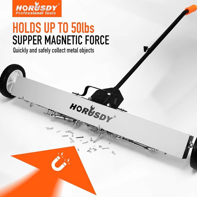 Photo 1 of HORUSDY 36-Inch Rolling Magnetic Sweeper with Wheels | 40-Inch Telescoping Magnetic Pickup Tool | Adjustable Handle | 55-Pound Capacity Heavy-Duty Magnet to Pick Up Nails