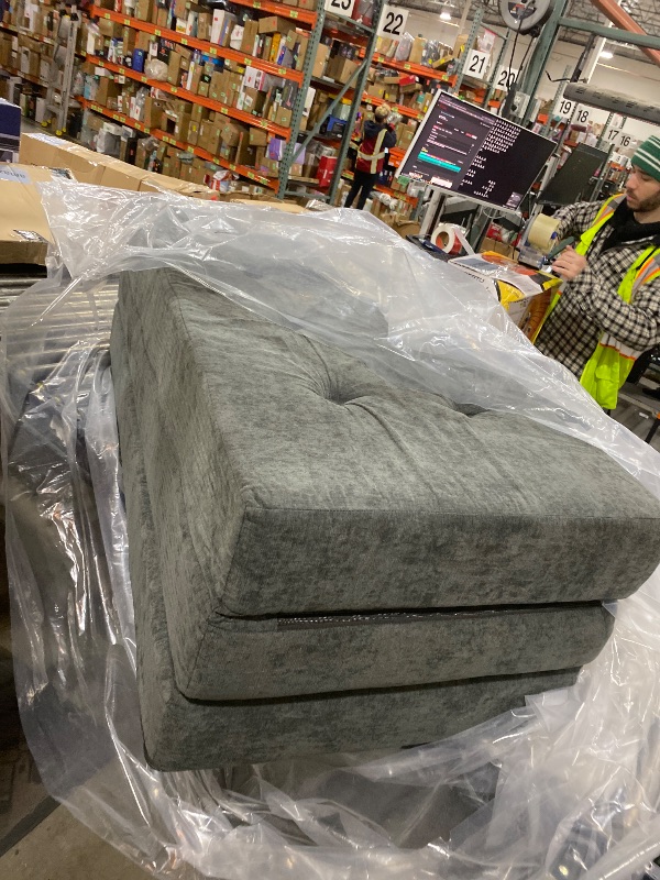 Photo 1 of MAXYOYO Tri-Fold Mattress, 6 Inch Tufted Folding Mattress with Chenille Fabric, Portable Full Size Floor Guest Mat for Adults, Foldable Topper for Camping, Dark Grey, 53"x75"