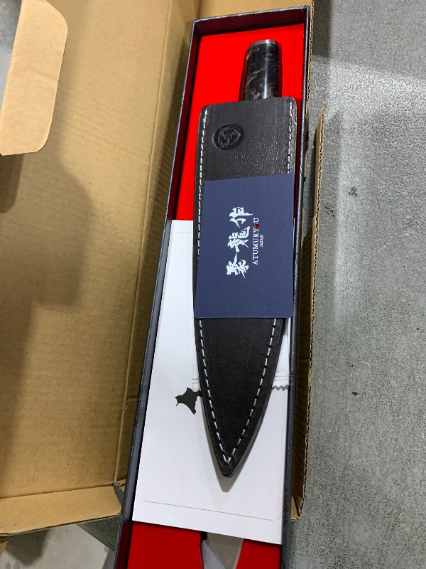 Photo 1 of Japanese Chef Knife, 8 Inch Damascus Kitchen Knife with VG10 Steel Core, Professional Black Forged Kitchen Knives with Ergonomic Handle, Leather Sheath & Luxury Gift Box, Cooking Gifts for Men Women