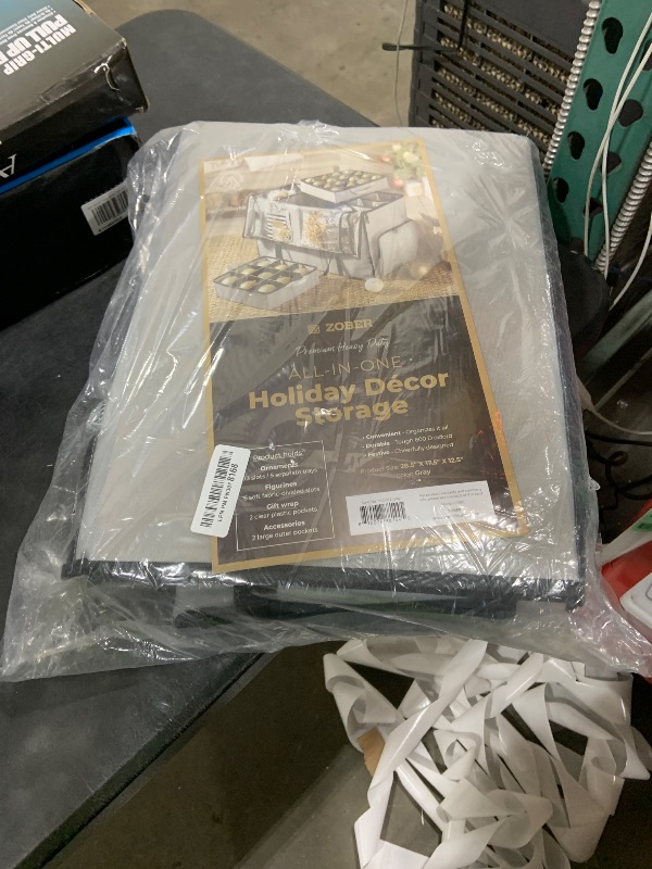 Photo 1 of ZOBER All in One Christmas Ornament Storage Box & Decoration Container - Easy Access Removable Trays, Keeps 73 Ornaments - Adjustable Extent Area for Figurines and Pockets for Decoration - Gray