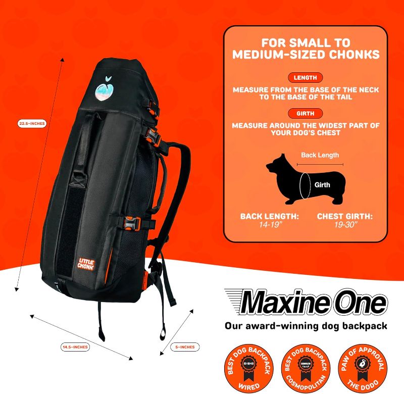 Photo 1 of The Maxine One Medium Dog Carrier by Little Chonk | Dog Backpack Carrier for Medium Sized Breeds | Adjustable Front Facing Pet Carrier for Travel | Dog Hiking Backpack - Bark After Dark Black

