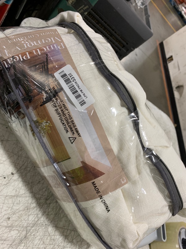 Photo 1 of Extra Wide Pinch Pleat Linen Curtains 108 Inches Long for Living Room Sliding Glass Door 70 Inch Wide Semi Sheer Curtain Cream Ivory Boho Pleated Drape Hooks Rings 70x108 Large Window Curtain 1 Panel