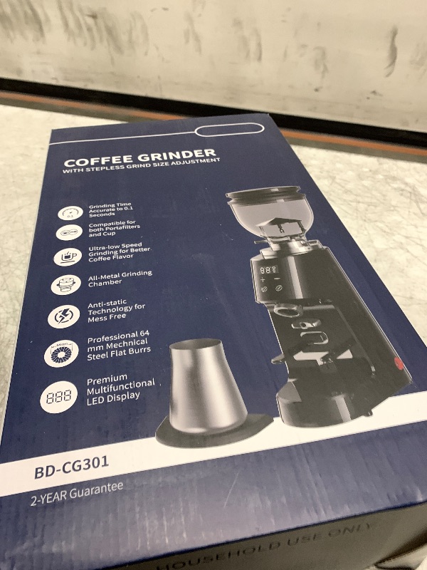 Photo 1 of SHARDOR Professional 64mm Burr Coffee Grinder with 100 Grind Settings and All-Metal Chamber, Coffee Bean Grinder with Adjustable Electronic Timer and LED Display, Anti-Static,Black
