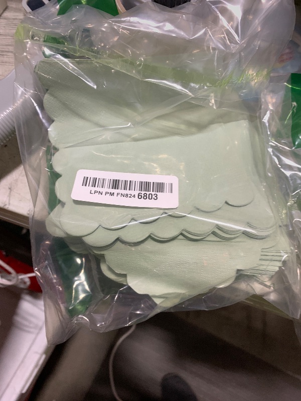 Photo 1 of 100 Pack Cocktail Napkin 2-Ply Scalloped Edged Dessert Napkins Folded 5 x 5 Inches Disposable Napkins for Dinner Wedding Birthday Party Bridal Anniversary Reception Event (Sage Green)