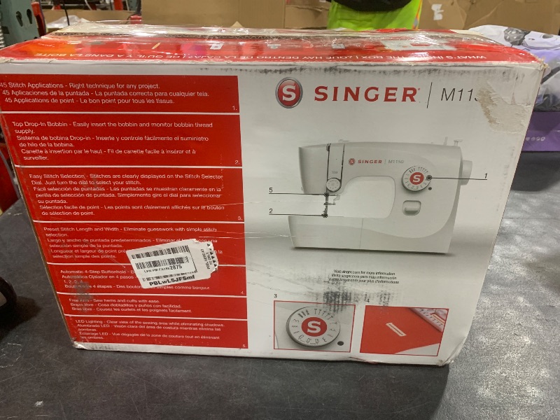 Photo 1 of SINGER M1150 Portable Sewing Machine White – Accessories Included | 16 Stitches, Top Drop-in Bobbin, 4-Step Buttonhole, Free Arm, LED Light | Ideal Sewing Machine for Home Projects