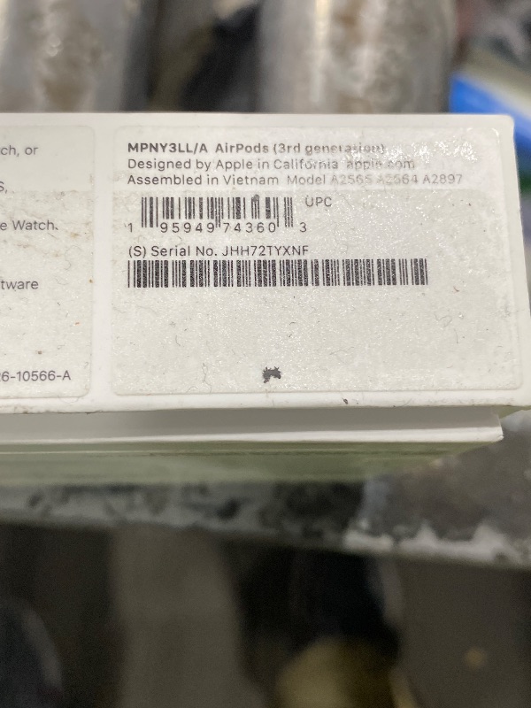 Photo 1 of major damage-------------------Apple AirPods (3rd Generation) Wireless Ear Buds, Bluetooth Headphones, Personalized Spatial Audio, Sweat and Water Resistant, Lightning Charging Case Included, Up to 30 Hours of Battery Life