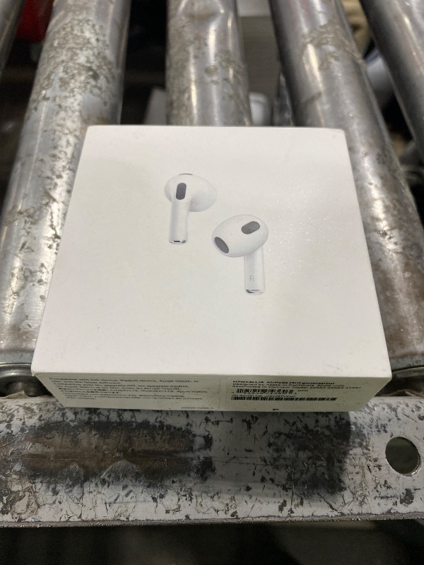 Photo 1 of major damage-------------------Apple AirPods (3rd Generation) Wireless Ear Buds, Bluetooth Headphones, Personalized Spatial Audio, Sweat and Water Resistant, Lightning Charging Case Included, Up to 30 Hours of Battery Life
