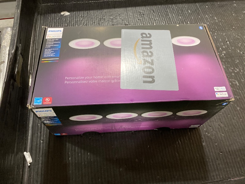 Photo 1 of Philips Hue Smart Recessed 5/6 Inch LED Downlight 4 Pack, White and Color Ambiance Color-Changing Light, 1100LM, Control with Hue App, Works with Alexa, Google Assistant and Apple HomeKit
