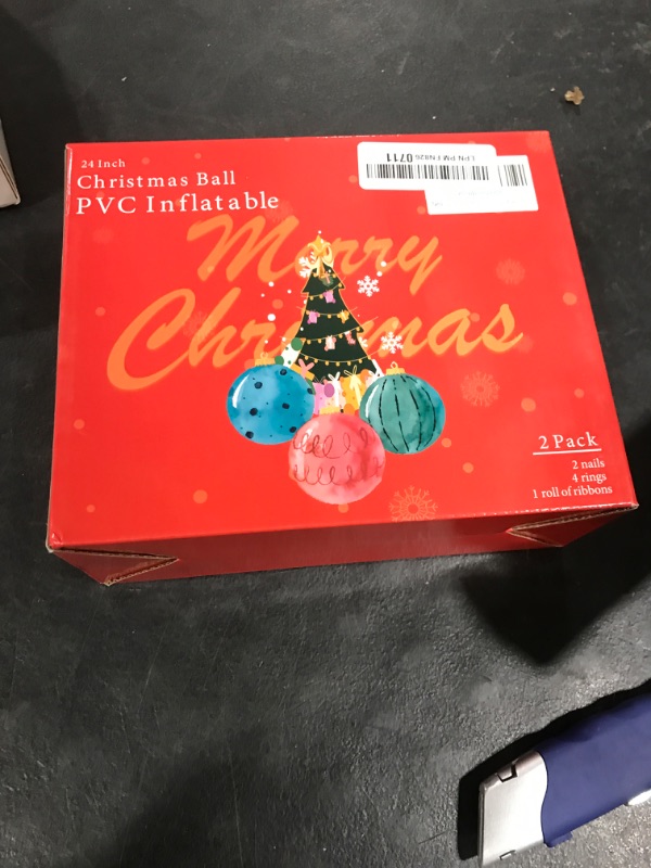 Photo 1 of 2Pcs 24 Inch PVC Inflatable Christmas Balls Xmas Giant Inflatable Ornaments Balls, Outdoor Inflatables Christmas Ornaments Ball Xmas Hangable Blow up Ball for Indoor Yard Porch(Classic Style, 2Pcs)