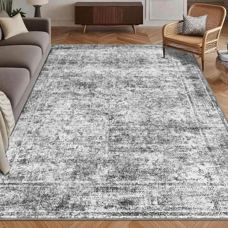 Photo 1 of HIRUG Washable Area Rug, Mottled, Graphite and Mist, 6' x 9'
