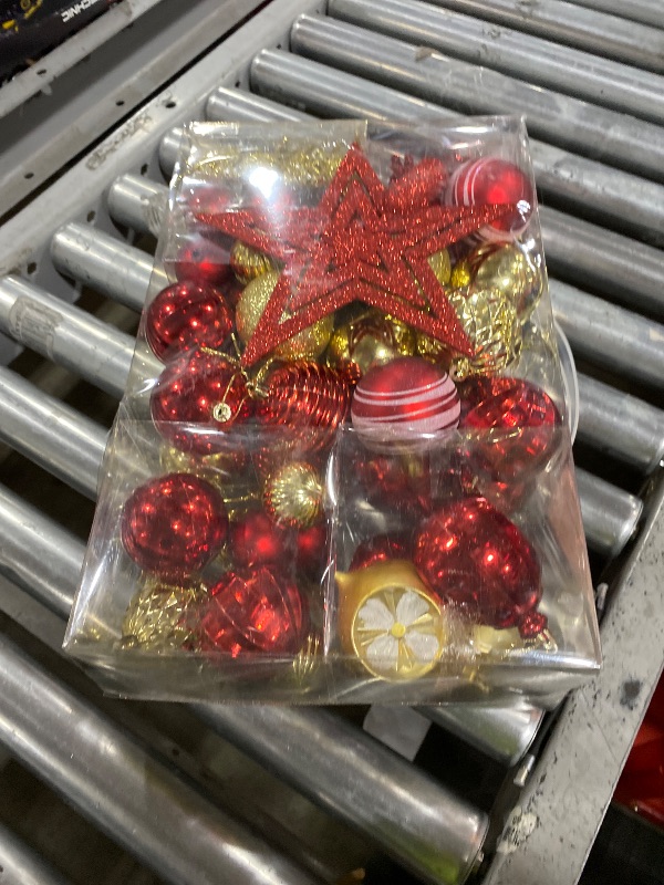 Photo 1 of 100PCS Christmas Tree Balls Ornaments Set with Topper, Red+Gold Shatterproof Hanging Christmas Tree Decorations