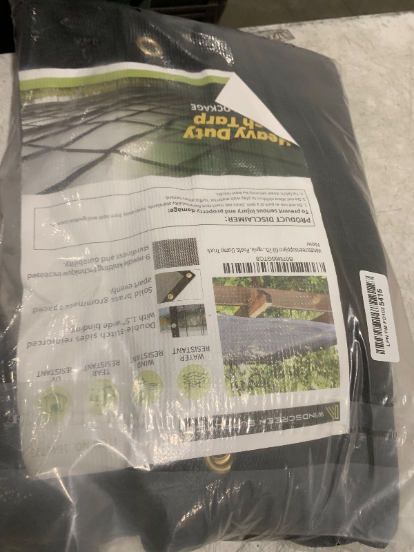 Photo 1 of [WindscreenSupplyCo] 60-70% 8 FT X 10 FT Mesh Tarp/Shade Cloth 9-Needle Knitted Heavy Duty Black with Grommets for Green House, Garden, pergola, Pools, Dump Truck - MT0810BLKX1